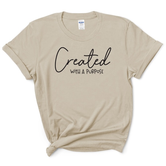 Christian Tees, Created with a Purpose, Brown Tshirt, Religious Tee, Faith Tee - Picture 2 of 3